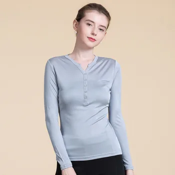 Однотонная шелковая женская футболка с длинным рукавом, весенняя новинка, шелк тутового цвета, вязаная тонкая блузка, пуловер, женский топ 9001
