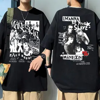 Футболка с принтом Итальянской рок-группы Maneskin, Мужская футболка из 100% Хлопка, Мужская Уличная одежда Оверсайз, Мужская Женская Модная Повседневная футболка